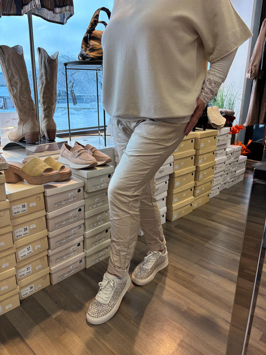 Stretch keinonahkahousu beige