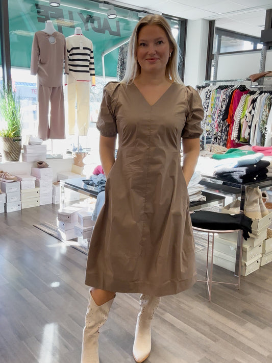 Puuvillapopliini mekko taupe
