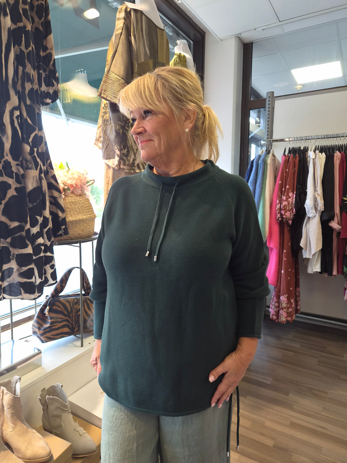 Puuvillaneule Melina solid knit Forest Green